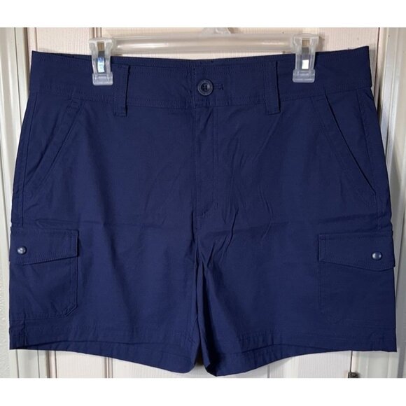 Eddie Bauer Womens 12 Blue Nylon Chino Hiking Outdoor Pocket Shorts 4.5” Inseam - Picture 1 of 4